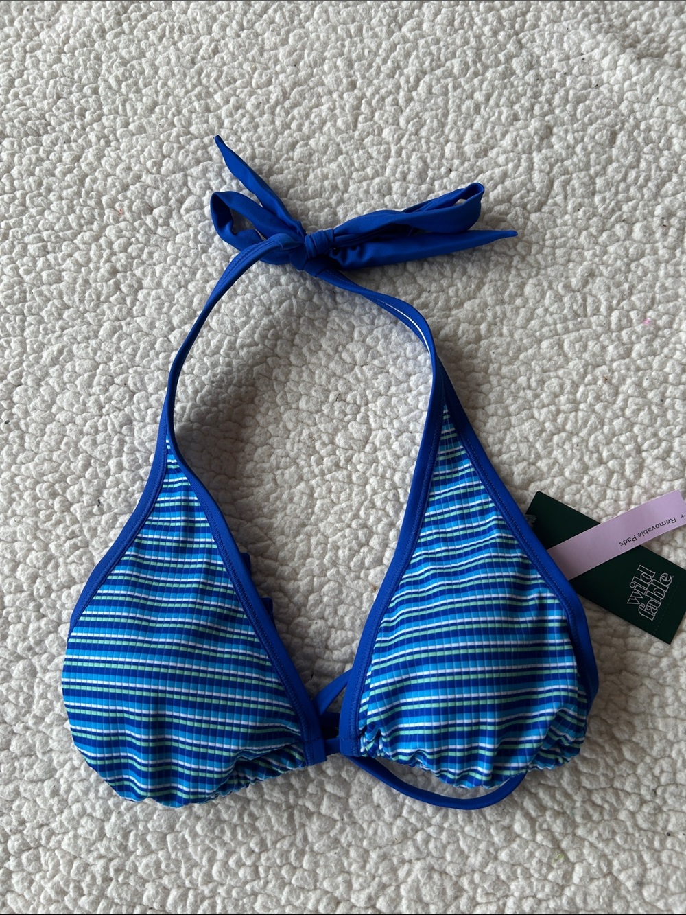 wild fable Blue Striped Halter Bikini Top with Solid Trim